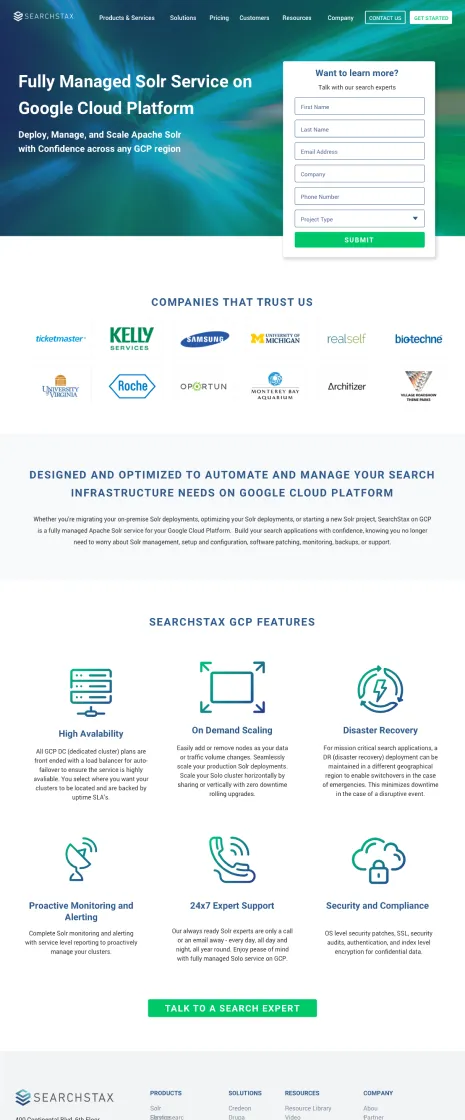SearchStax landing page design