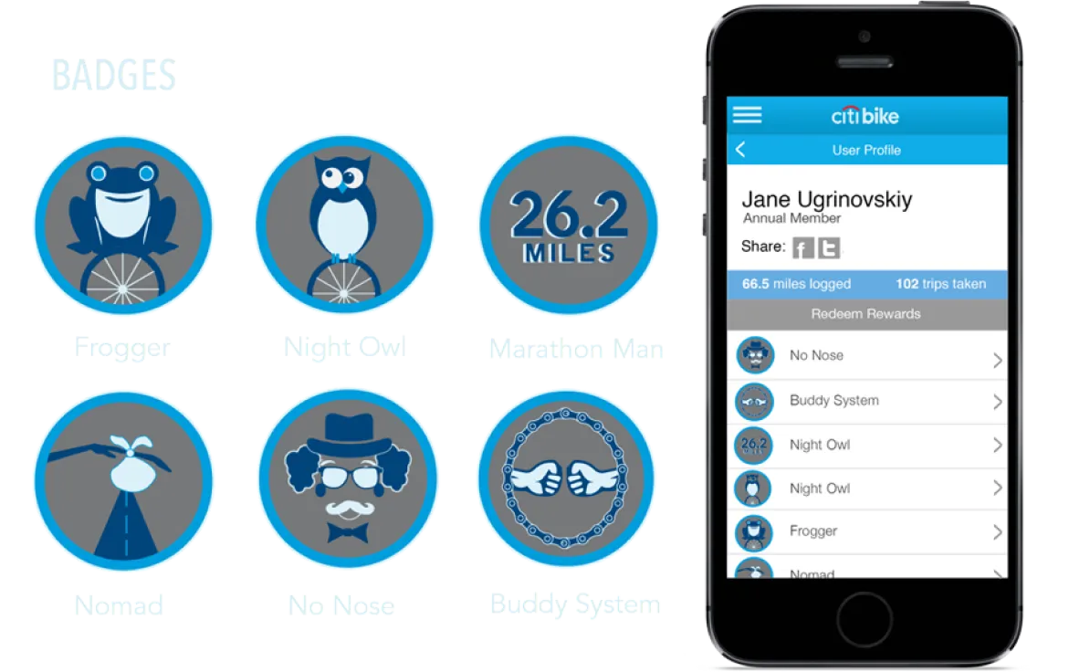 Mobile app rider profile and badges